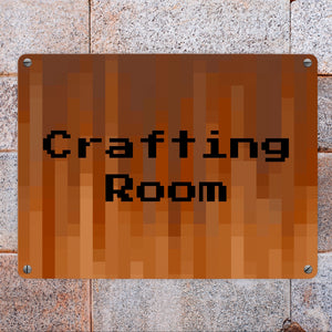 Metallschild in 15x20 cm Pixelmotiv und Spruch: Crafting Room Pixel Art Zockerzimmer