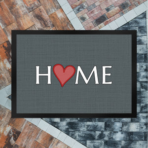 Fußmatte in 35x50 cm in dunkelgrau mit Spruch und Symbol Home und Herz