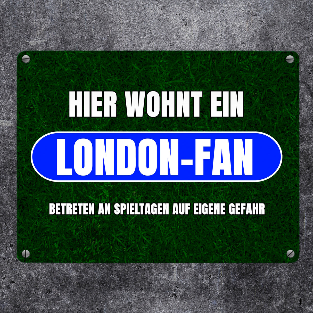 Hier wohnt ein London-Fan Metallschild in 15x20 cm mit Rasenmotiv