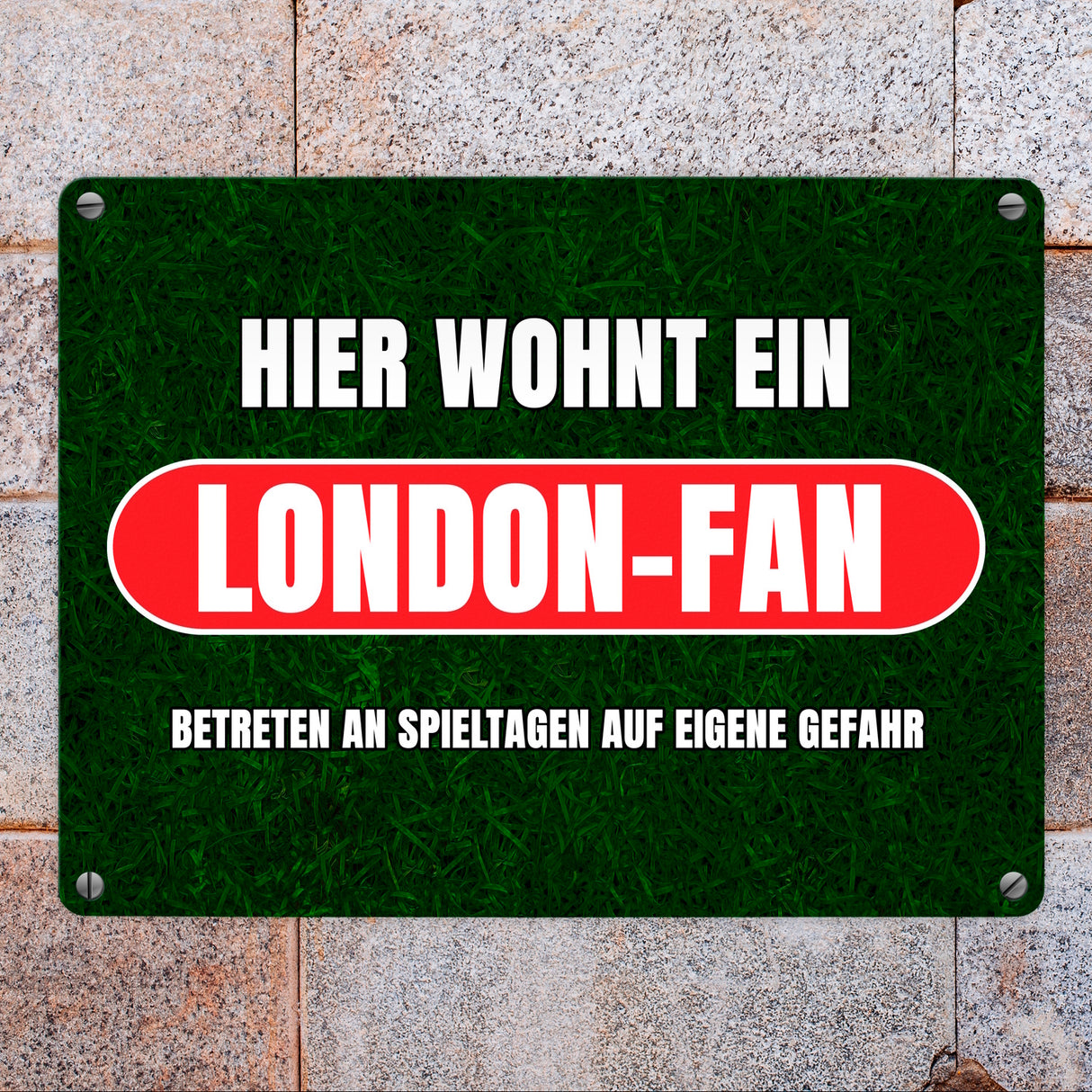 Hier wohnt ein London-Fan Metallschild in 15x20 cm mit Rasenmotiv