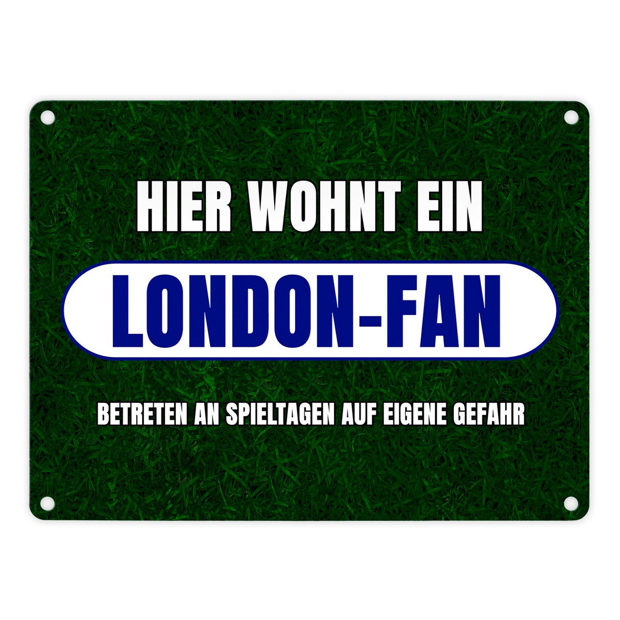 Hier wohnt ein London-Fan Metallschild in 15x20 cm mit Rasenmotiv