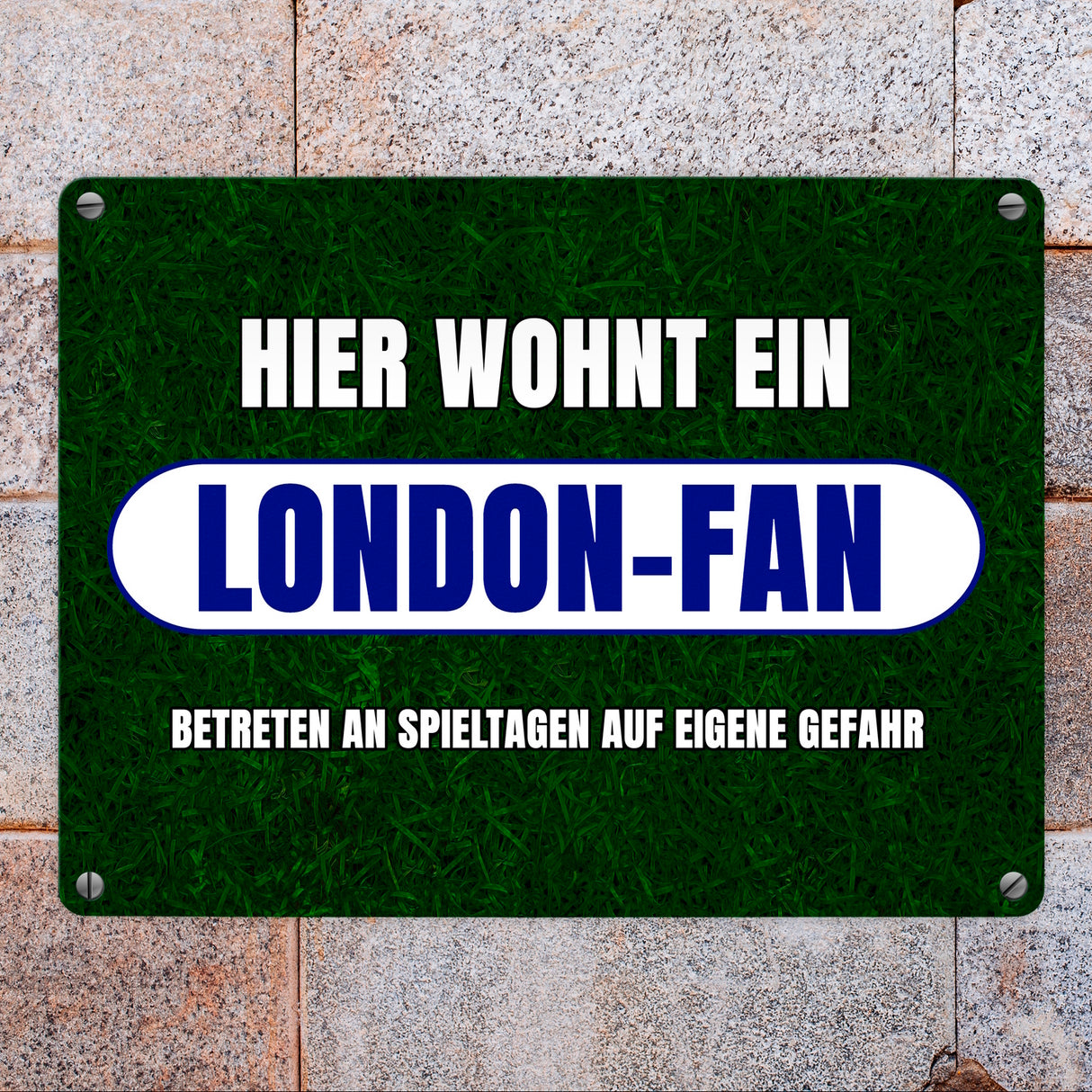 Hier wohnt ein London-Fan Metallschild in 15x20 cm mit Rasenmotiv