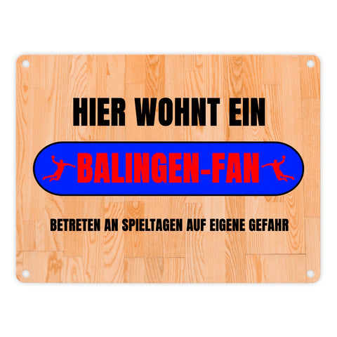 Hier wohnt ein Balingen-Fan Metallschild in 15x20 cm mit Turnhallenboden Motiv