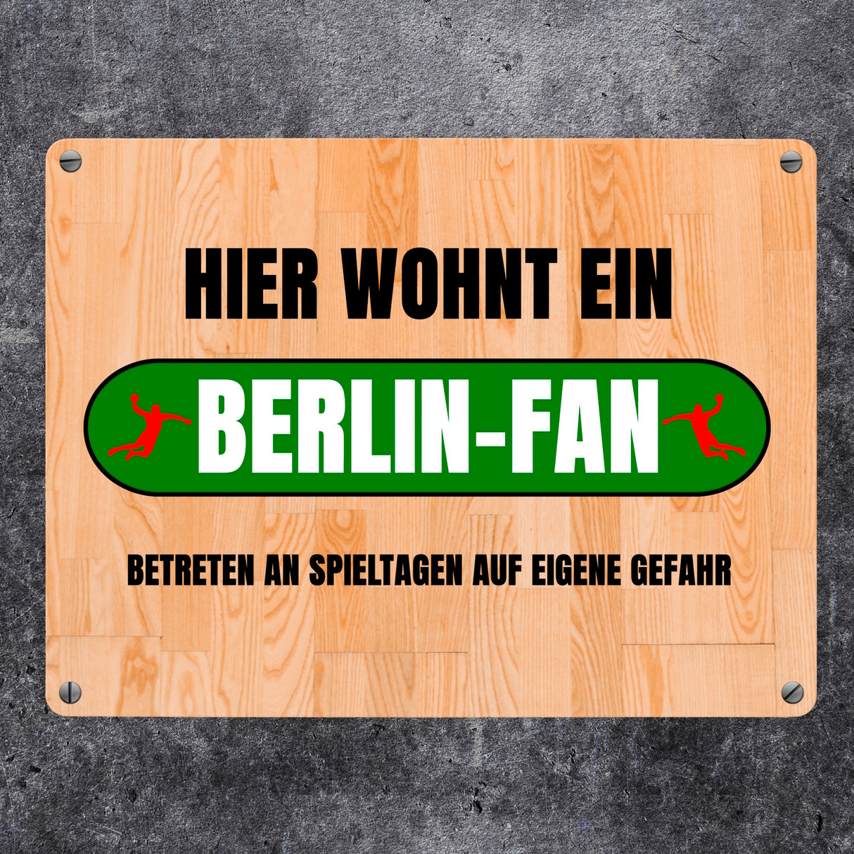 Hier wohnt ein Berlin-Fan Metallschild in 15x20 cm mit Turnhallenboden Motiv