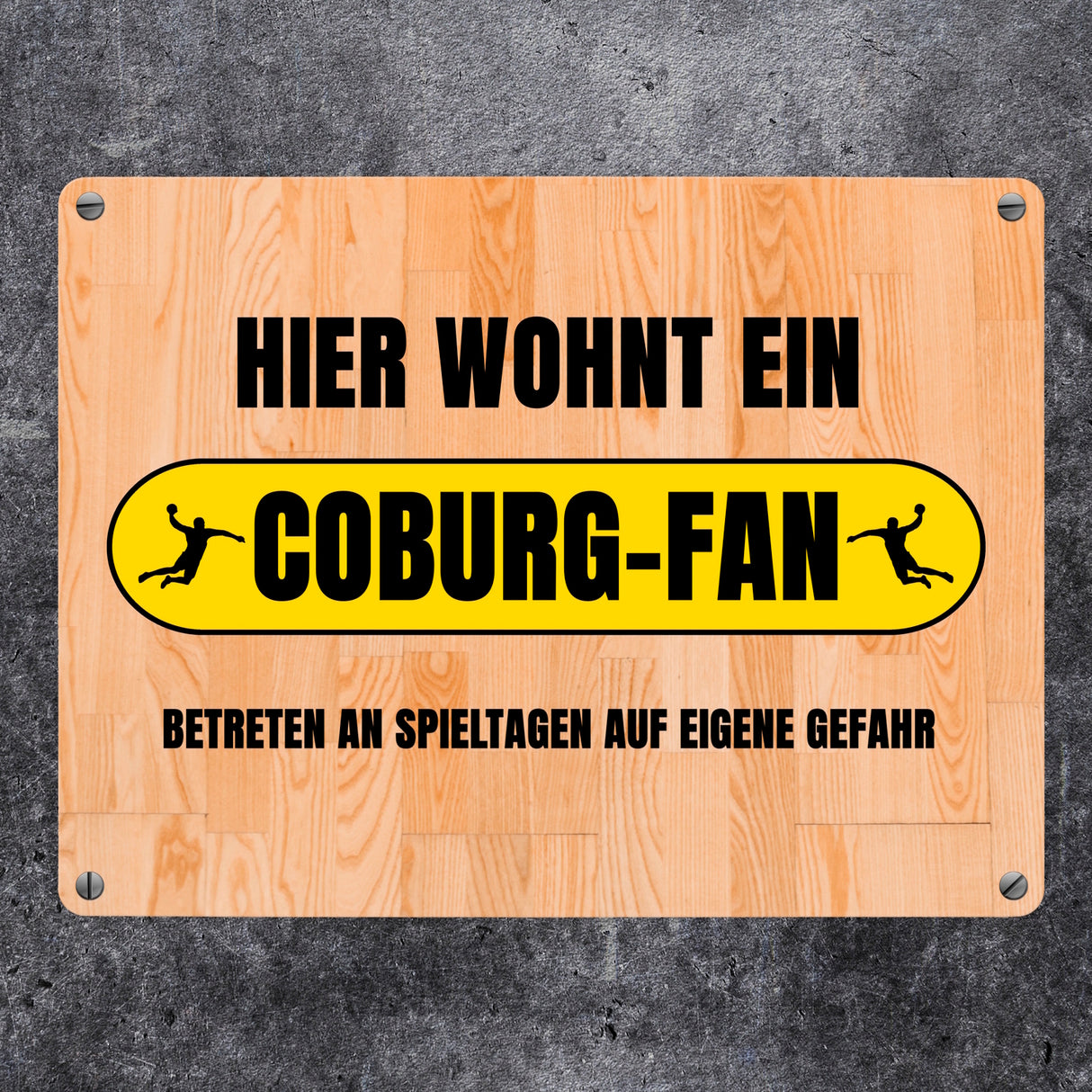 Hier wohnt ein Coburg-Fan Metallschild in 15x20 cm mit Turnhallenboden Motiv