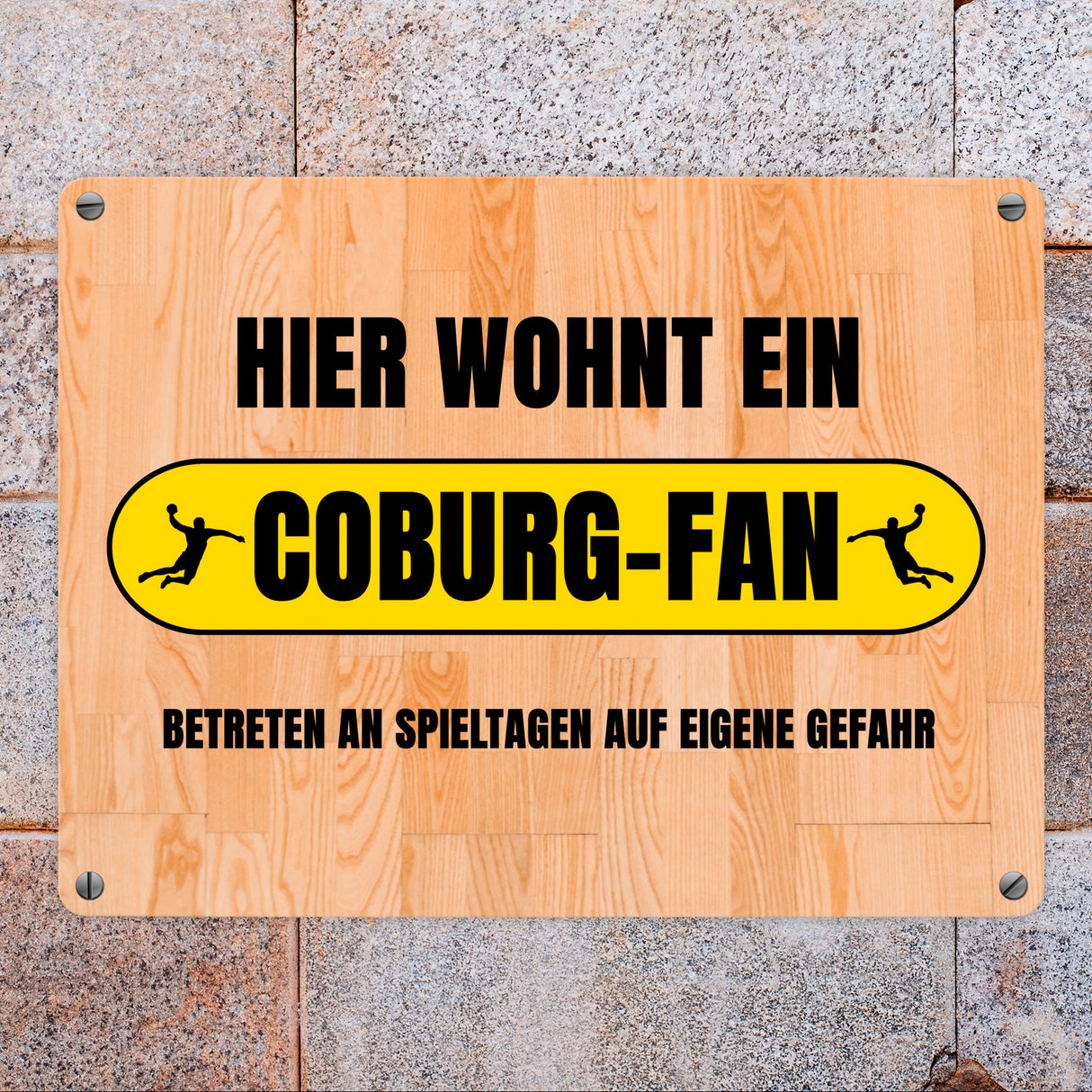 Hier wohnt ein Coburg-Fan Metallschild in 15x20 cm mit Turnhallenboden Motiv