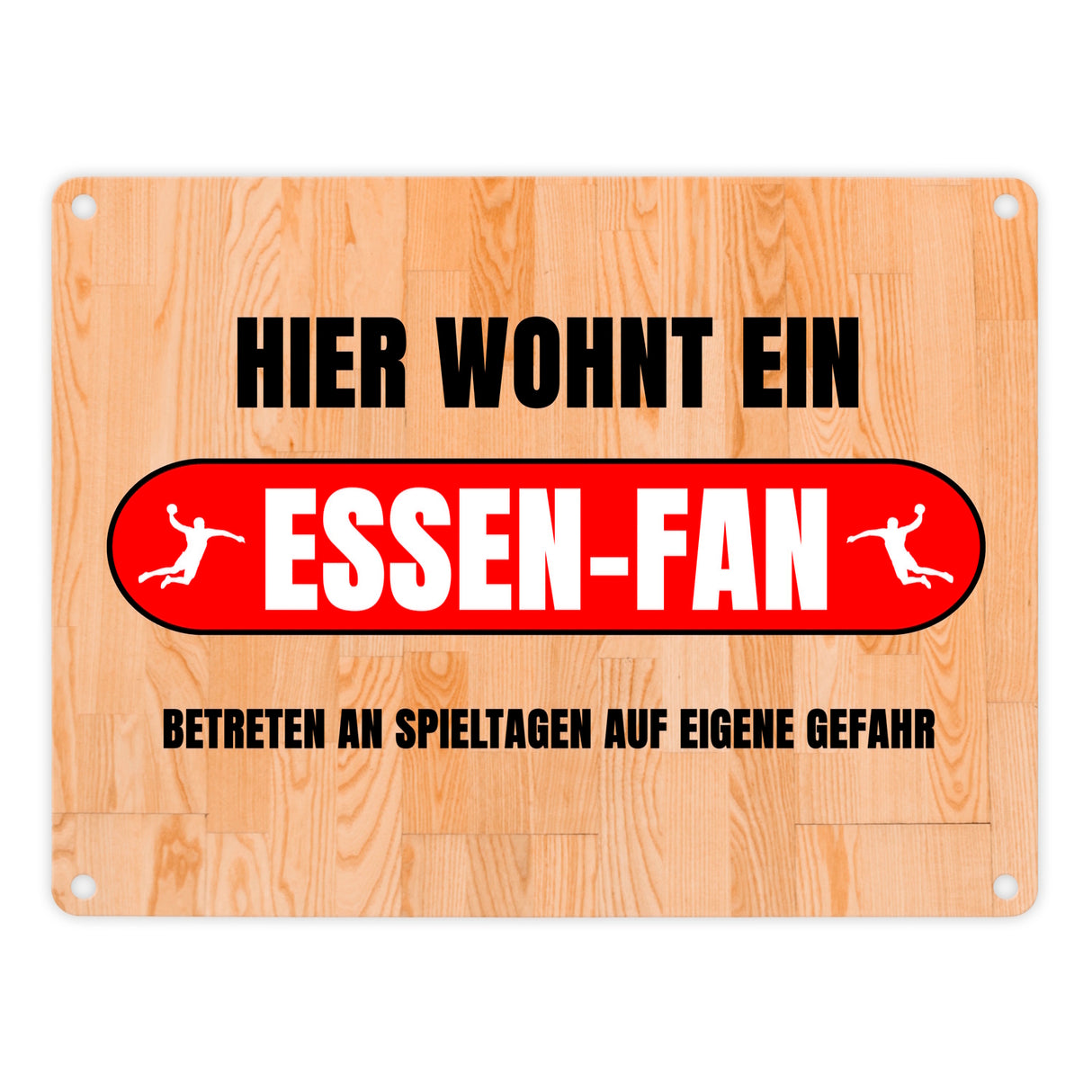 Hier wohnt ein Essen-Fan Metallschild in 15x20 cm mit Turnhallenboden Motiv