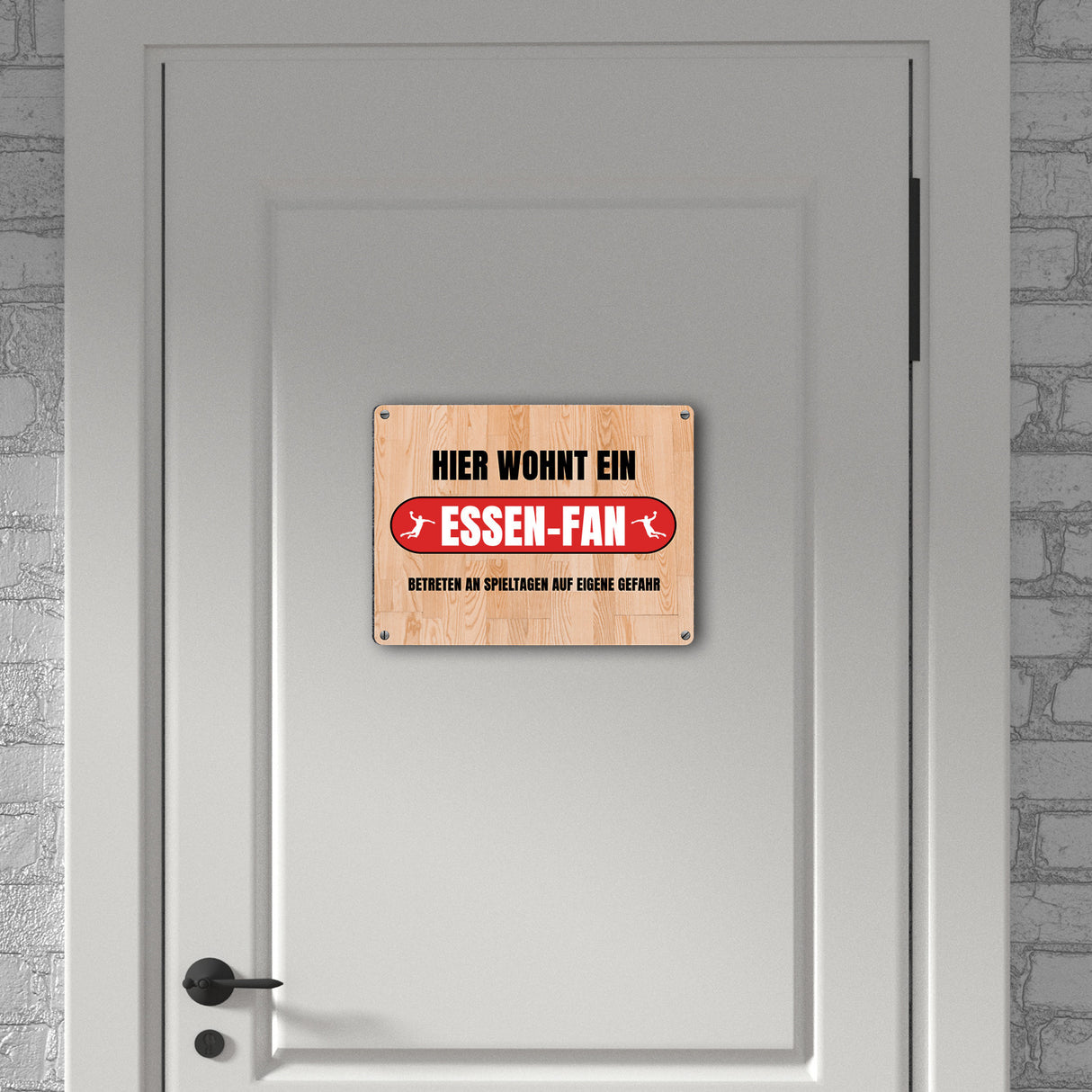 Hier wohnt ein Essen-Fan Metallschild in 15x20 cm mit Turnhallenboden Motiv