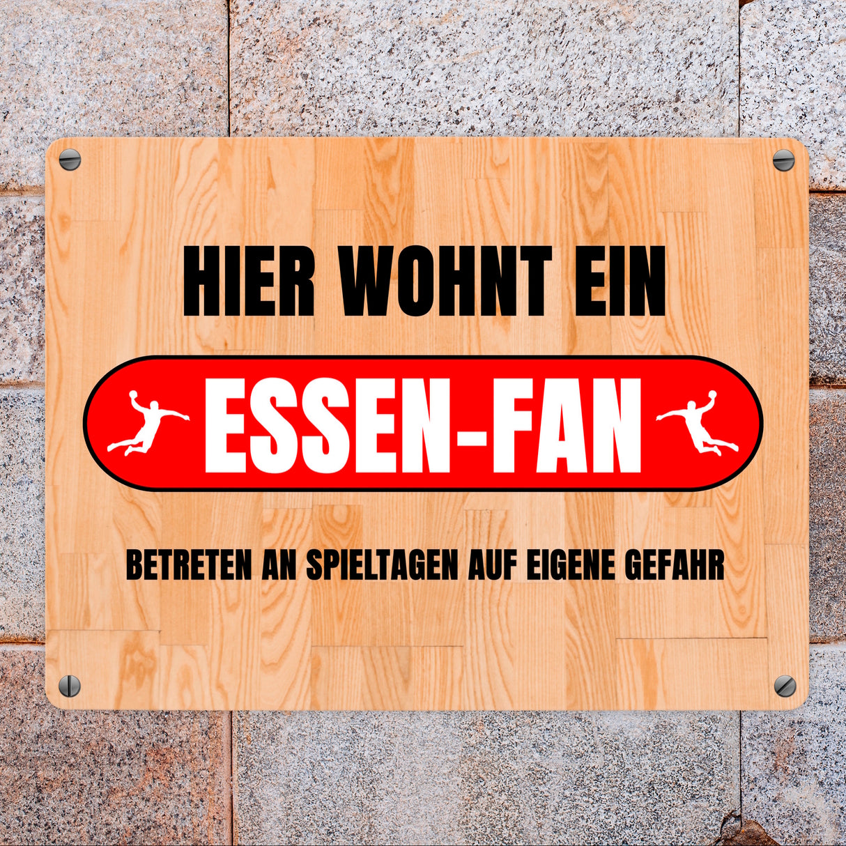 Hier wohnt ein Essen-Fan Metallschild in 15x20 cm mit Turnhallenboden Motiv