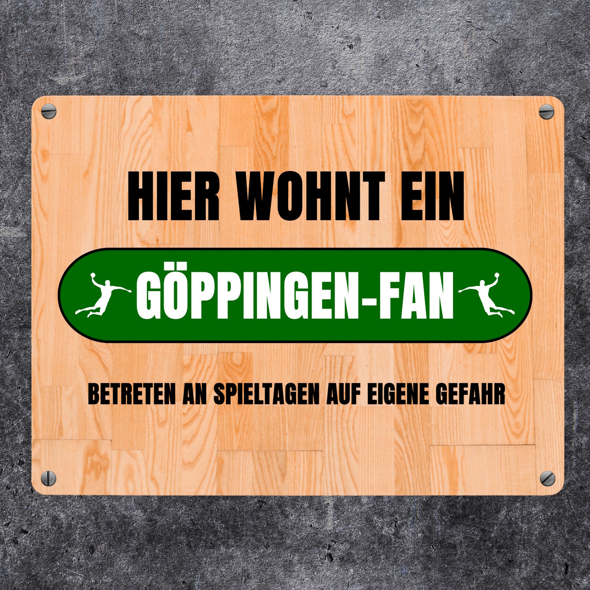 Hier wohnt ein Göppingen-Fan Metallschild in 15x20 cm mit Turnhallenboden Motiv