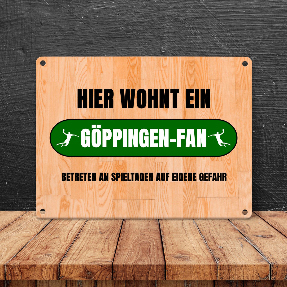 Hier wohnt ein Göppingen-Fan Metallschild in 15x20 cm mit Turnhallenboden Motiv