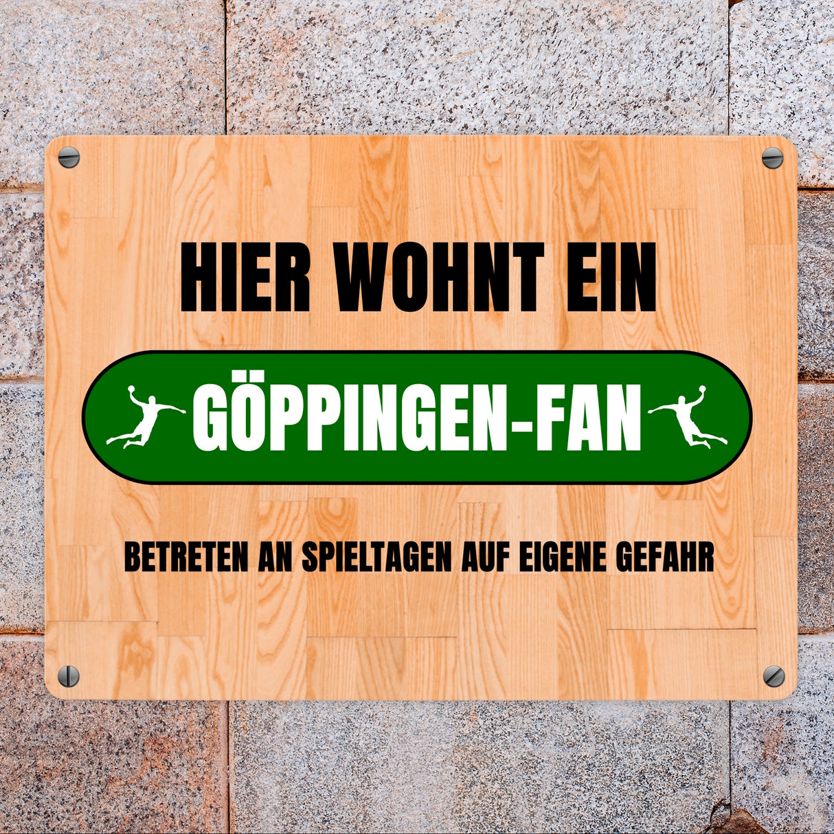 Hier wohnt ein Göppingen-Fan Metallschild in 15x20 cm mit Turnhallenboden Motiv