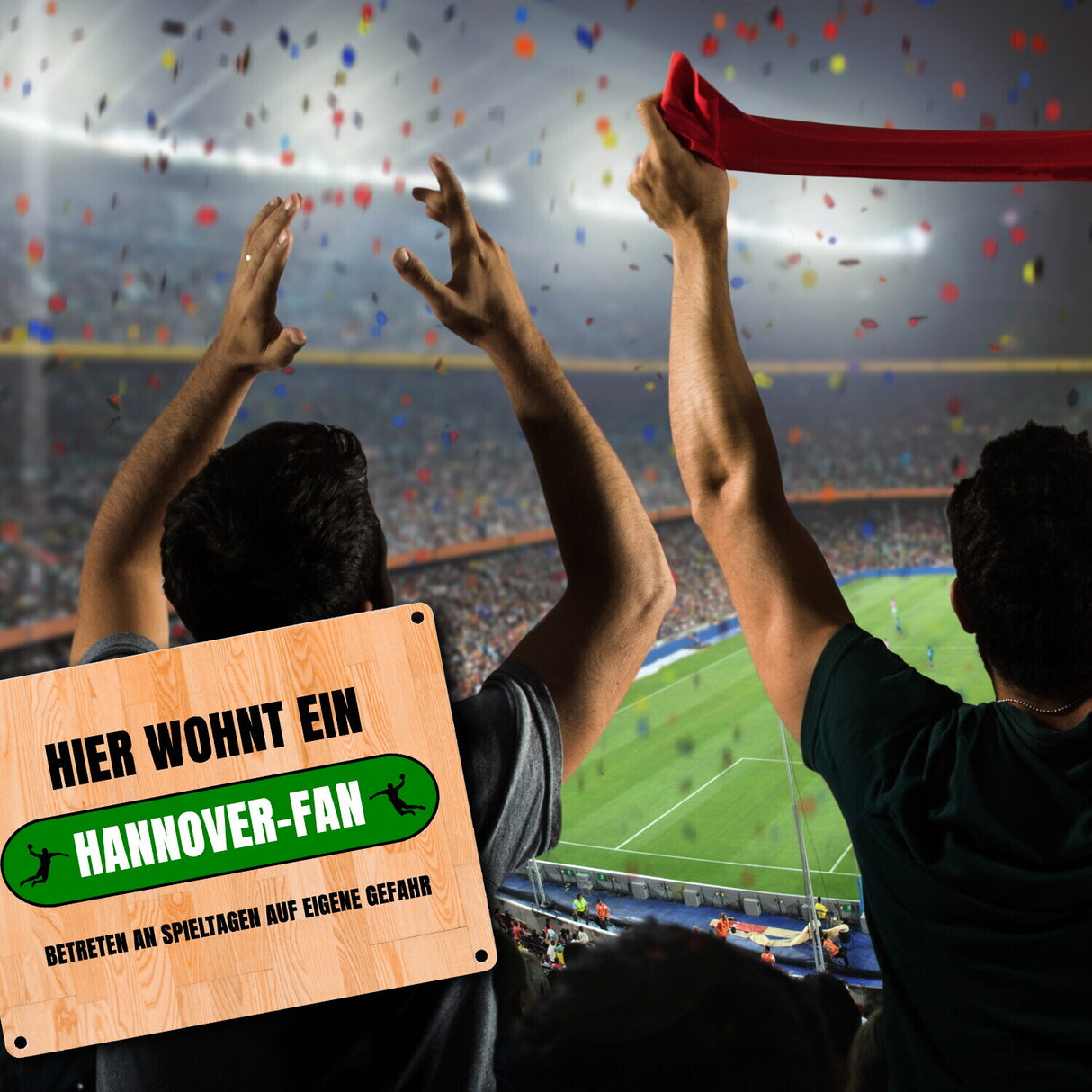 Hier wohnt ein Hannover-Fan Metallschild in 15x20 cm mit Turnhallenboden Motiv