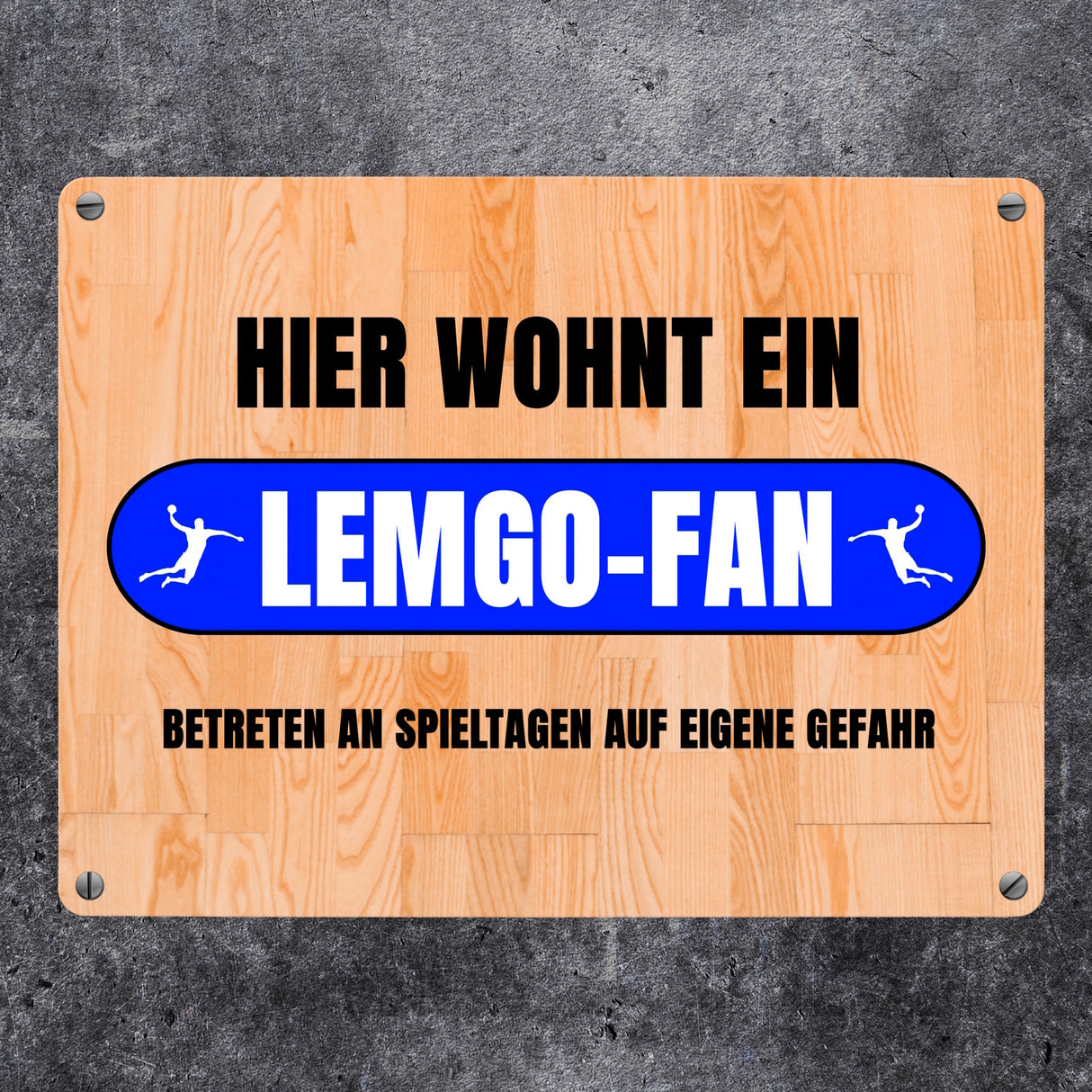 Hier wohnt ein Lemgo-Fan Metallschild in 15x20 cm mit Turnhallenboden Motiv