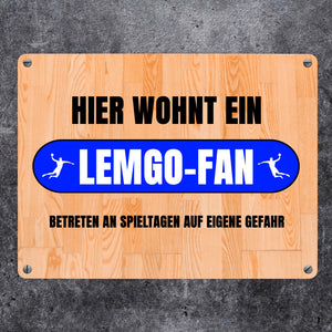 Hier wohnt ein Lemgo-Fan Metallschild in 15x20 cm mit Turnhallenboden Motiv