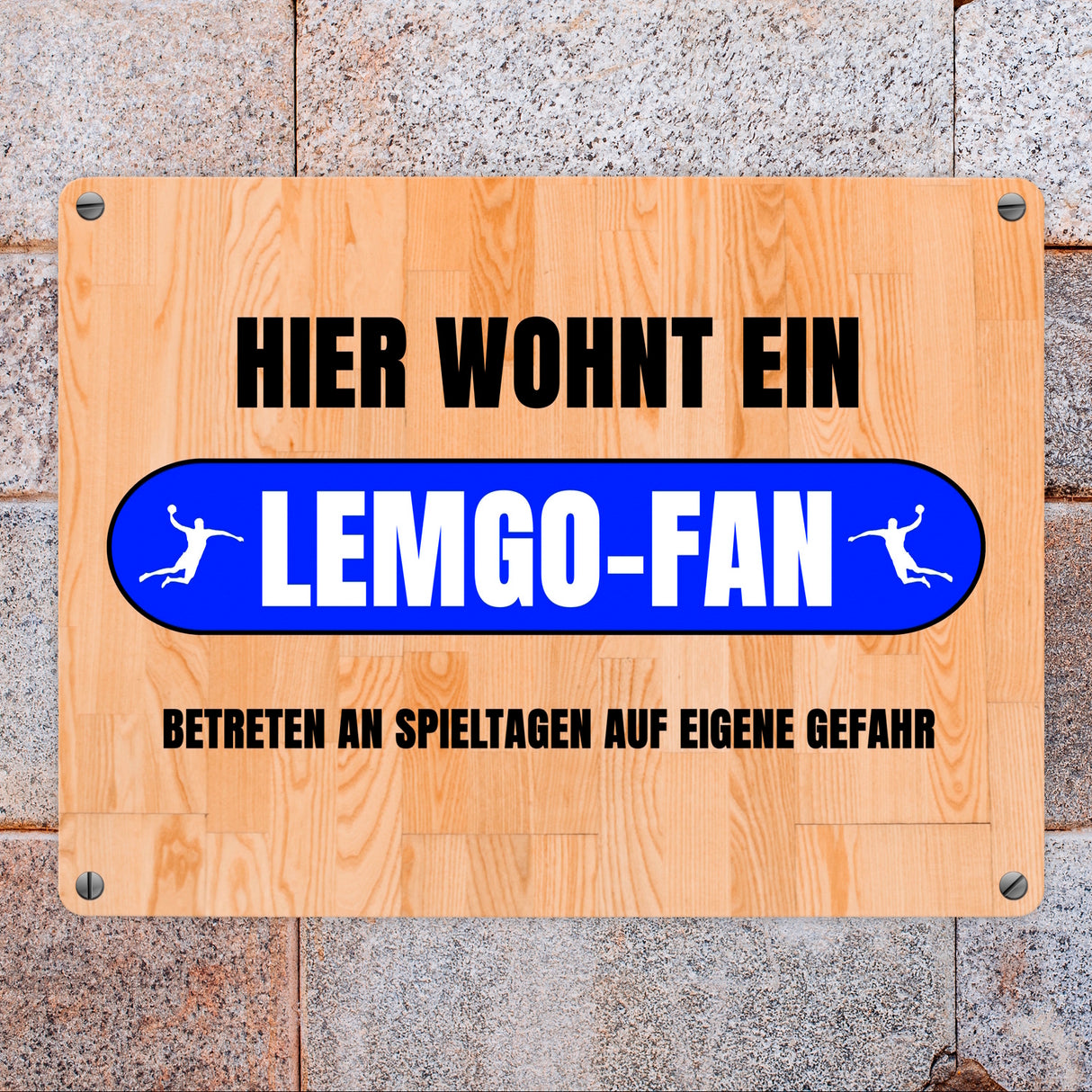 Hier wohnt ein Lemgo-Fan Metallschild in 15x20 cm mit Turnhallenboden Motiv