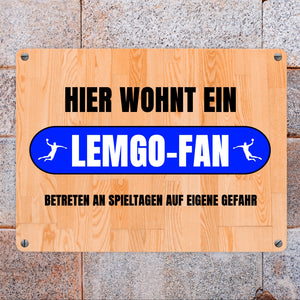 Hier wohnt ein Lemgo-Fan Metallschild in 15x20 cm mit Turnhallenboden Motiv
