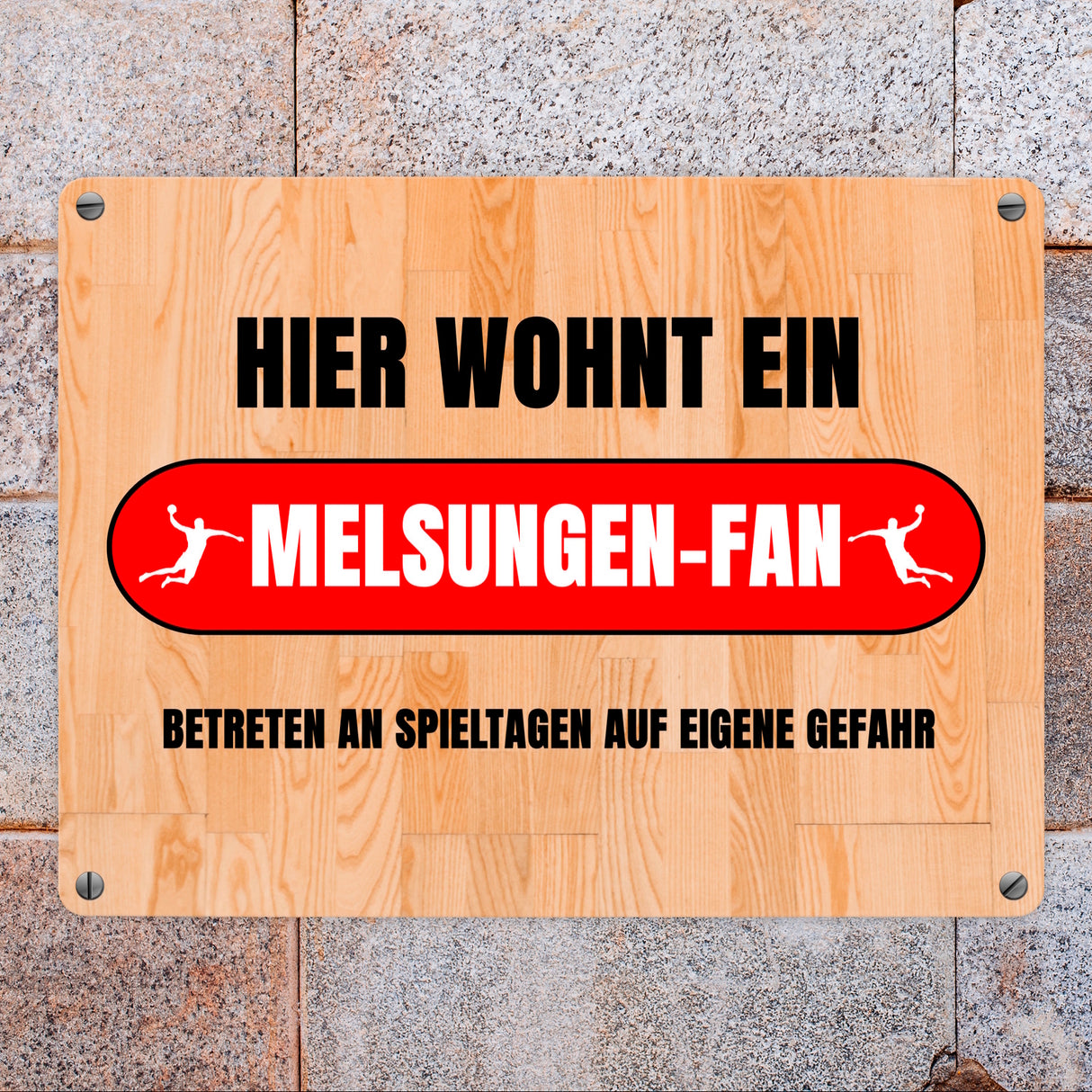 Hier wohnt ein Melsungen-Fan Metallschild in 15x20 cm mit Turnhallenboden Motiv