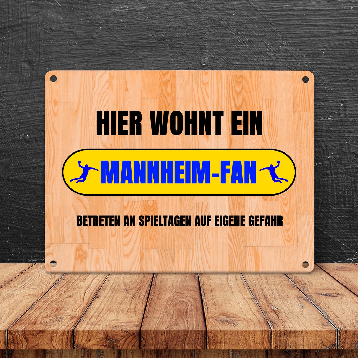 Hier wohnt ein Mannheim-Fan Metallschild in 15x20 cm mit Turnhallenboden Motiv