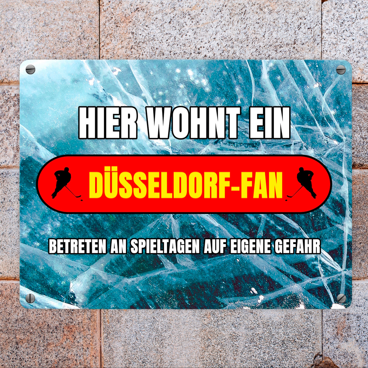 Hier wohnt ein Düsseldorf-Fan Metallschild in 15x20 cm mit Eishallen Boden-Motiv