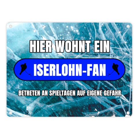Hier wohnt ein Iserlohn-Fan Metallschild in 15x20 cm mit Eishallen Boden-Motiv