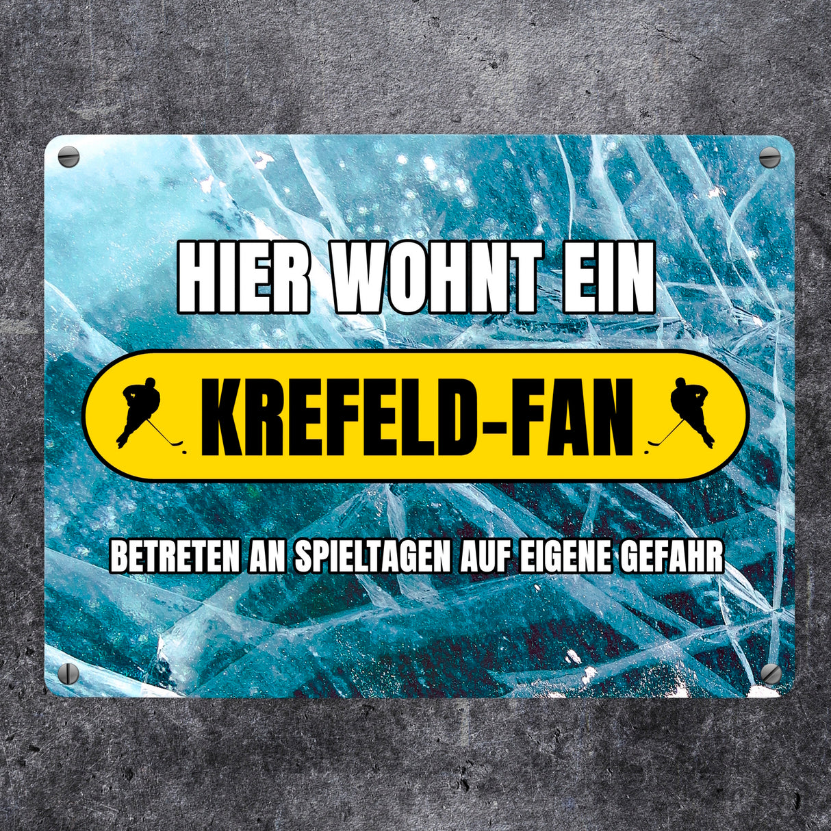 Hier wohnt ein Krefeld-Fan Metallschild in 15x20 cm mit Eishallen Boden-Motiv