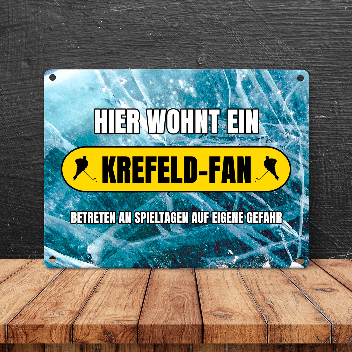 Hier wohnt ein Krefeld-Fan Metallschild in 15x20 cm mit Eishallen Boden-Motiv