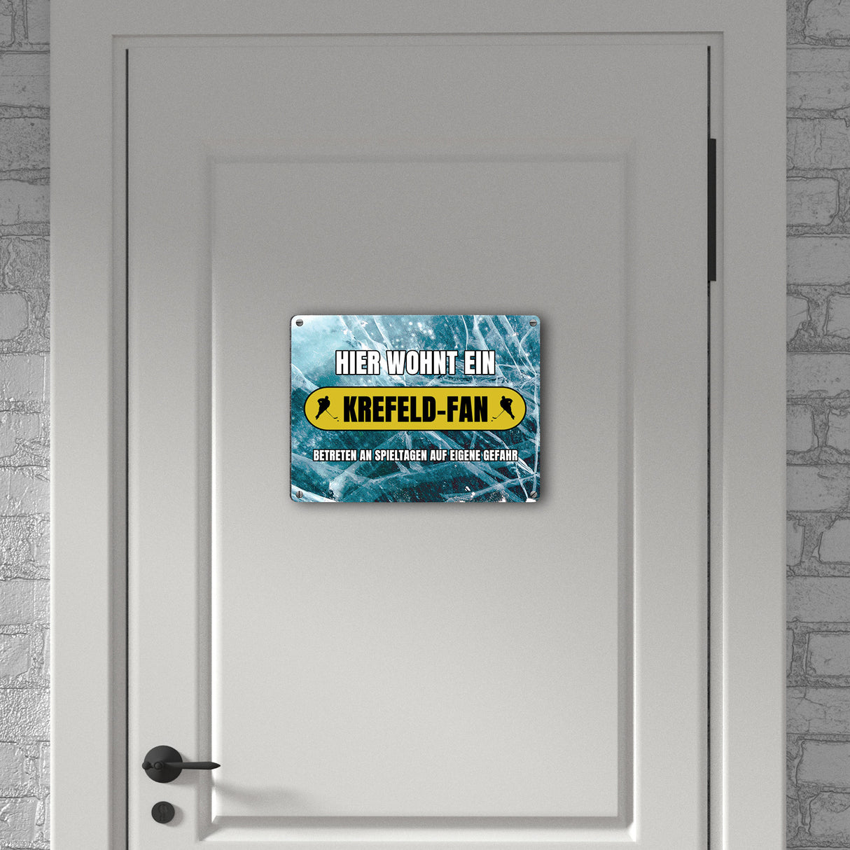 Hier wohnt ein Krefeld-Fan Metallschild in 15x20 cm mit Eishallen Boden-Motiv