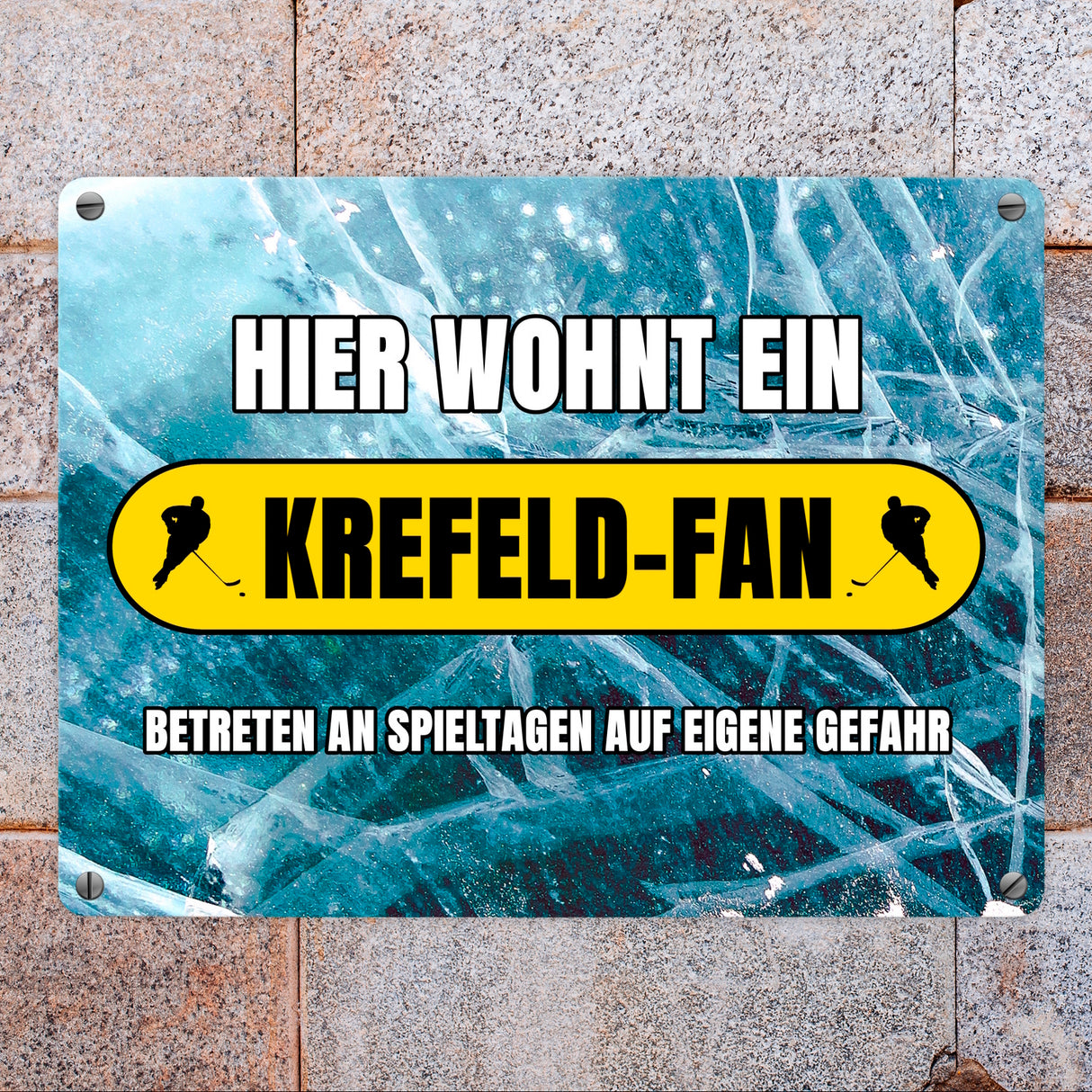 Hier wohnt ein Krefeld-Fan Metallschild in 15x20 cm mit Eishallen Boden-Motiv