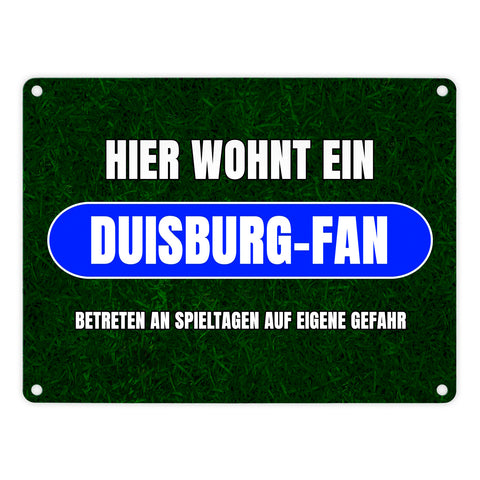 Hier wohnt ein Duisburg-Fan Metallschild in 15x20 cm mit Rasenmotiv