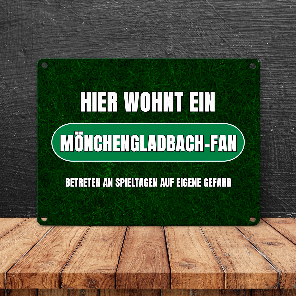 Hier wohnt ein Mönchengladbach-Fan Metallschild in 15x20 cm mit Rasenmotiv