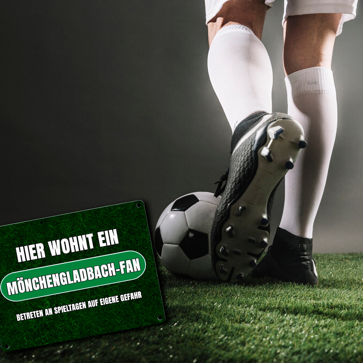 Hier wohnt ein Mönchengladbach-Fan Metallschild in 15x20 cm mit Rasenmotiv
