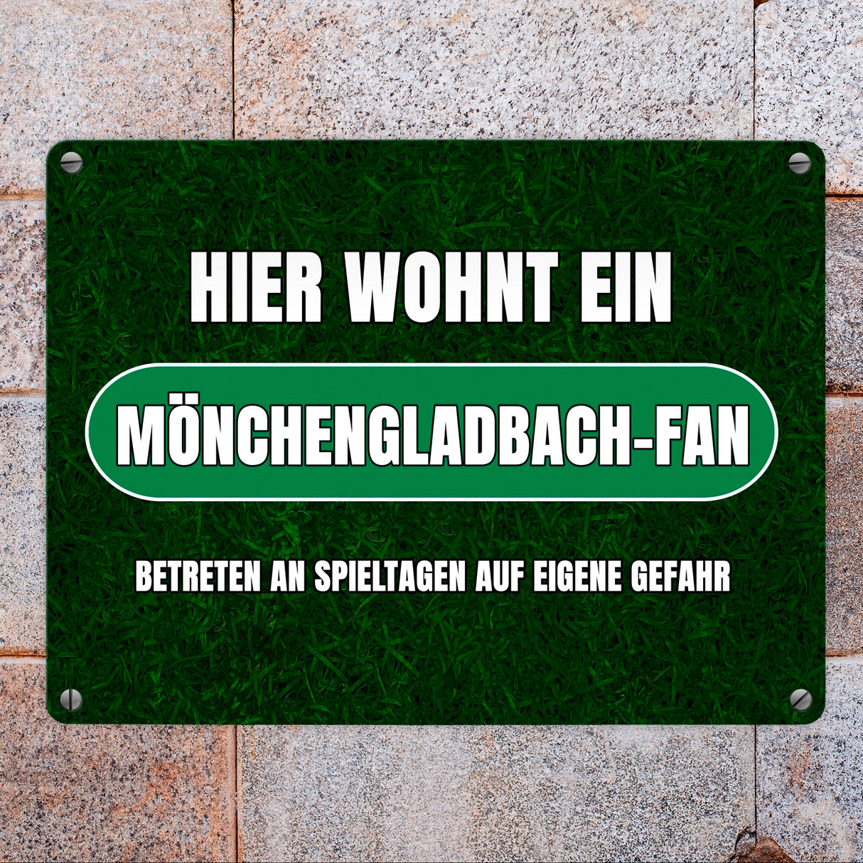 Hier wohnt ein Mönchengladbach-Fan Metallschild in 15x20 cm mit Rasenmotiv