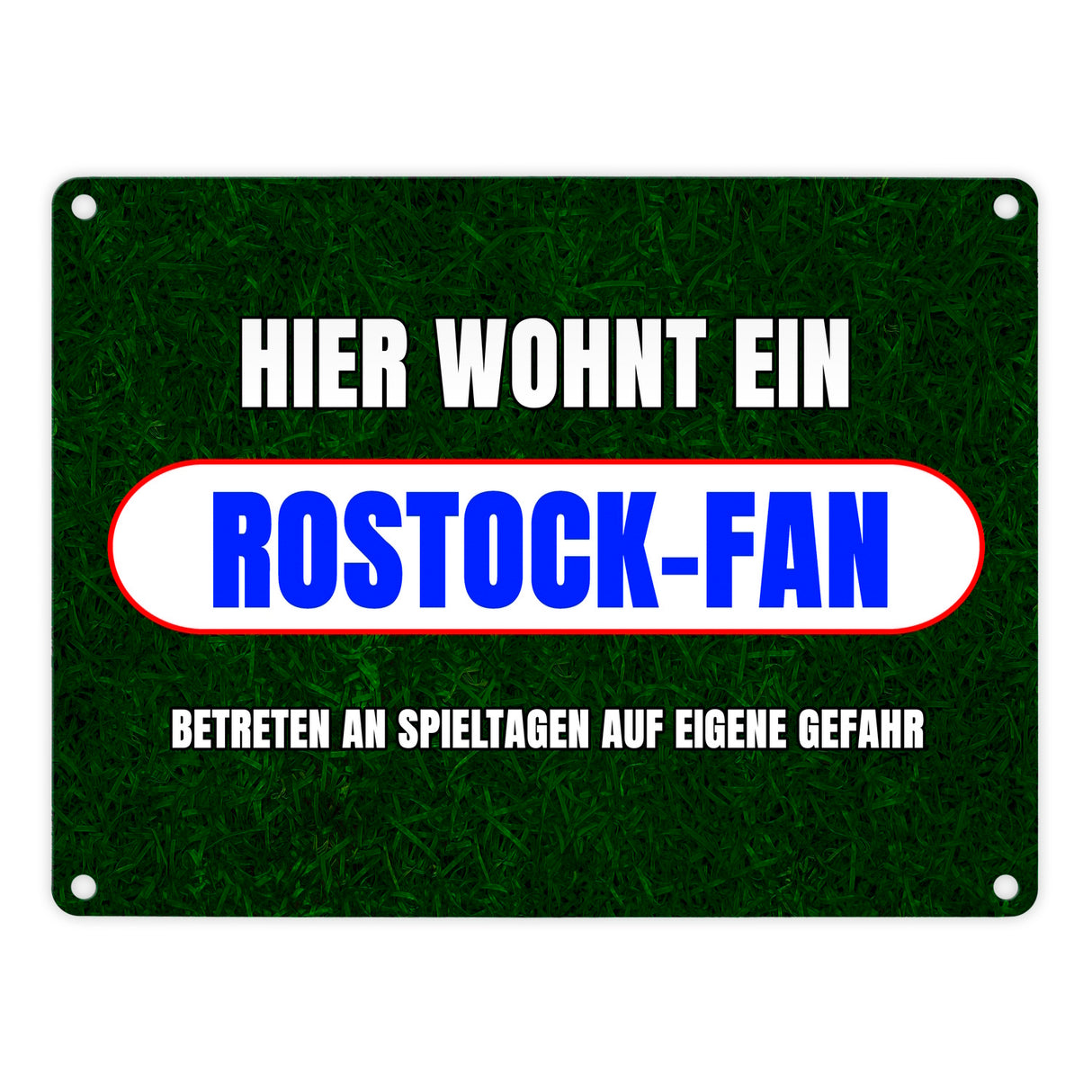 Hier wohnt ein Rostock-Fan Metallschild in 15x20 cm mit Rasenmotiv