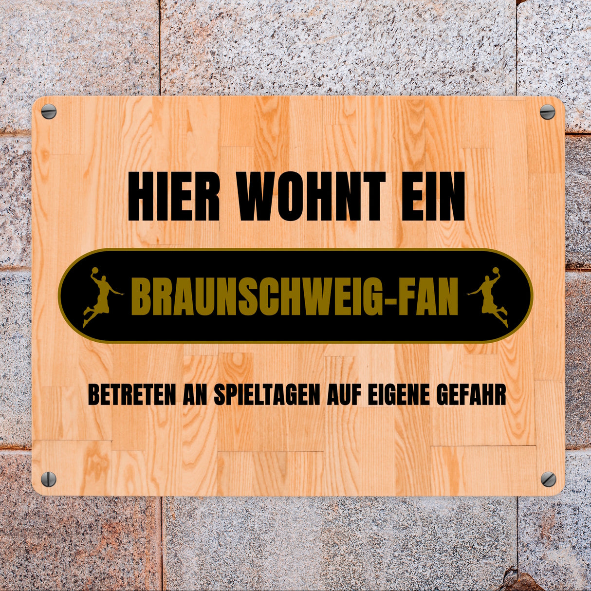 Hier wohnt ein Braunschweig-Fan Metallschild in 15x20 cm mit Turnhallenboden Motiv