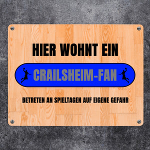 Hier wohnt ein Crailsheim-Fan Metallschild in 15x20 cm mit Turnhallenboden Motiv