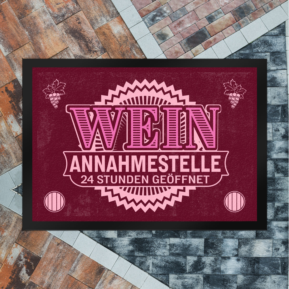 Wein Annahmestelle Fußmatte mit lustigem Spruch und Weinmotiven