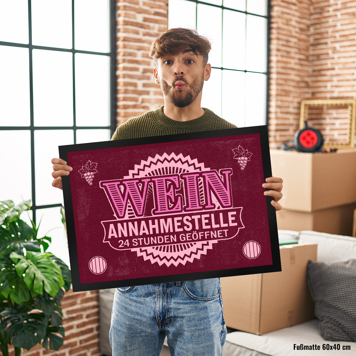 Wein Annahmestelle Fußmatte mit lustigem Spruch und Weinmotiven