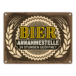 Bier Annahmestelle Metallschild mit coolem Spruch und Biermotiven Alkohol Männer