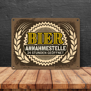 Bier Annahmestelle Metallschild mit coolem Spruch und Biermotiven Alkohol Männer