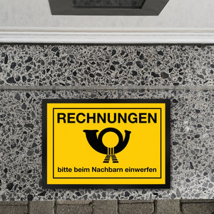 Fußmatte Rechnungen bitte beim Nachbarn einwerfen Post Briefträger mit Posthorn