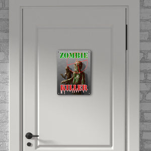 Metallschild Zombie Killer mit Fadekreuz und zwei Zombies im Comic-Design