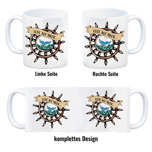 Kaffeebecher Lust auf Meer mit maritimen Motiv Flosse Steuerrad Meer Wellen