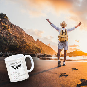 Kaffeebecher Urlaubscheckliste für Partyurlaub mit Weltkarte