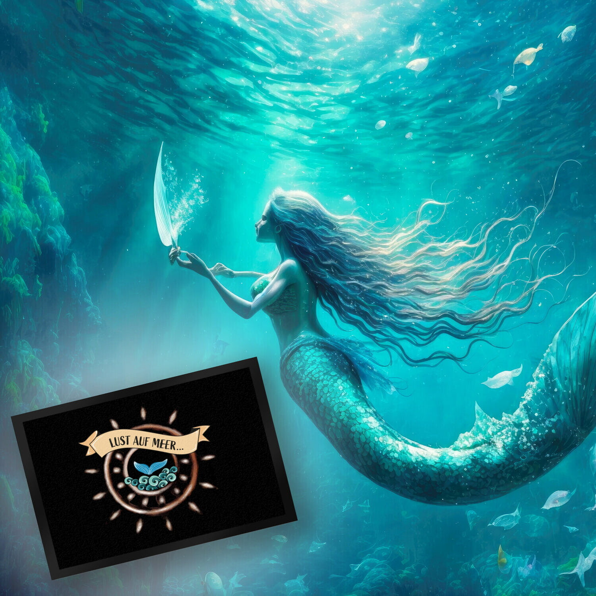 Fußmatte Lust auf Meer mit maritimem Motiv Nordsee Steuerrad Meer Walflosse