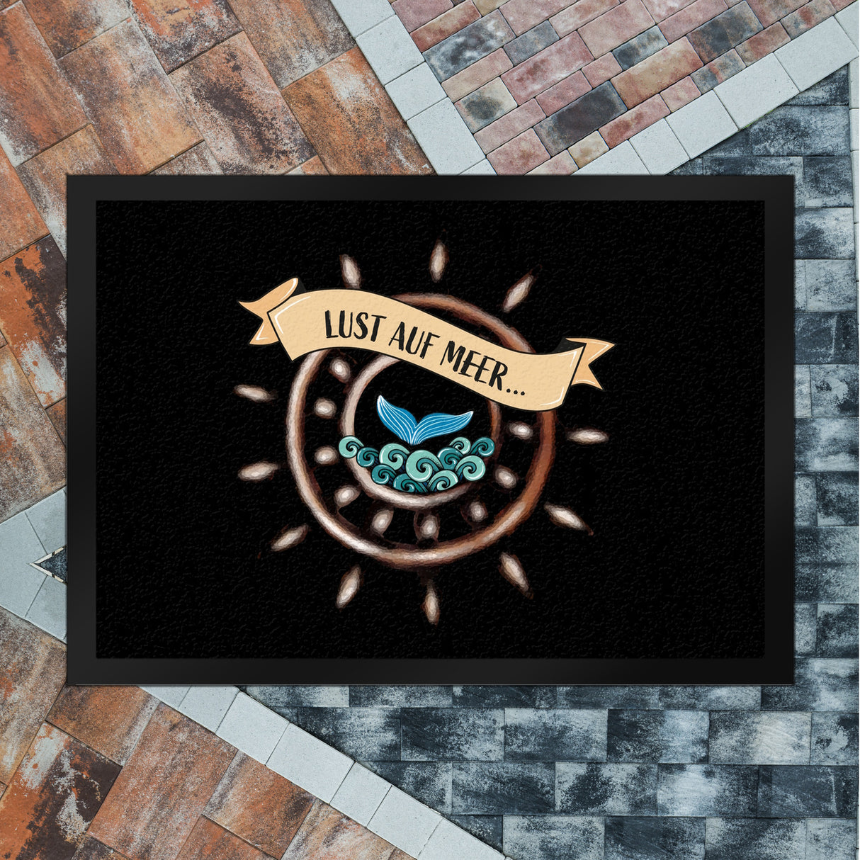 Fußmatte Lust auf Meer mit maritimem Motiv Nordsee Steuerrad Meer Walflosse