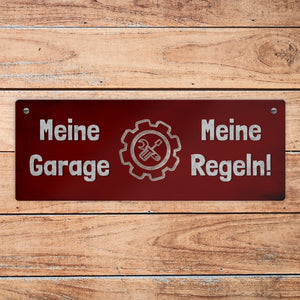 Meine Garage, Meine Regeln Metallschild in 7,5x20cm