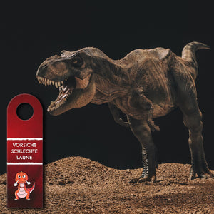 Vorsicht schlechte Laune oder gute Laune Türhänger mit T-Rex Dino und grün