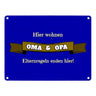 Metallschild in 15x20 cm Hier wohnen Oma & Opa mit Stoffoptik und Banner