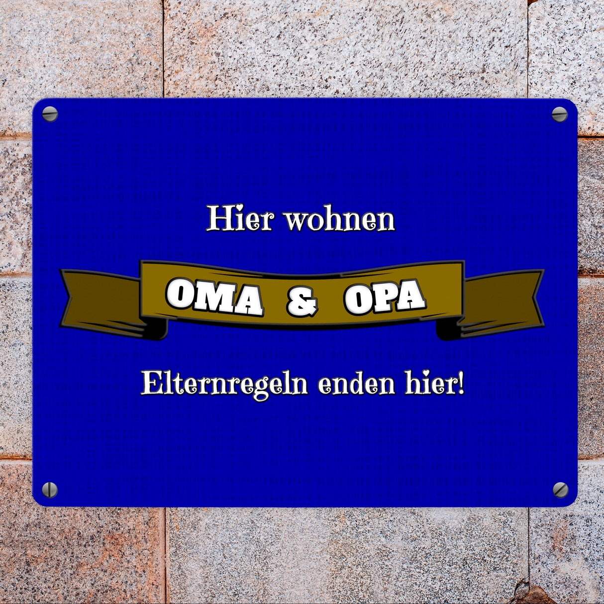 Metallschild in 15x20 cm Hier wohnen Oma & Opa mit Stoffoptik und Banner